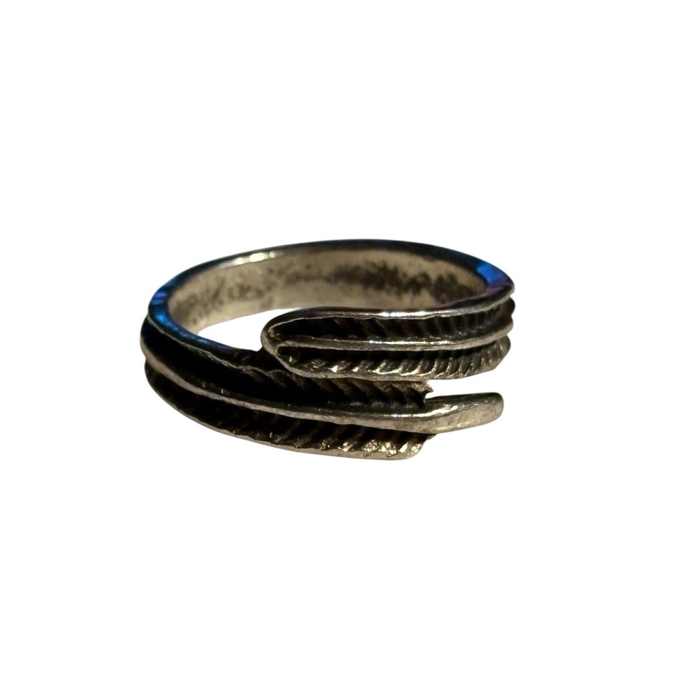 Feather Arrow Ring Adjustable Size 5.25 Silver Tone Metal Southwest BOHO Vintage